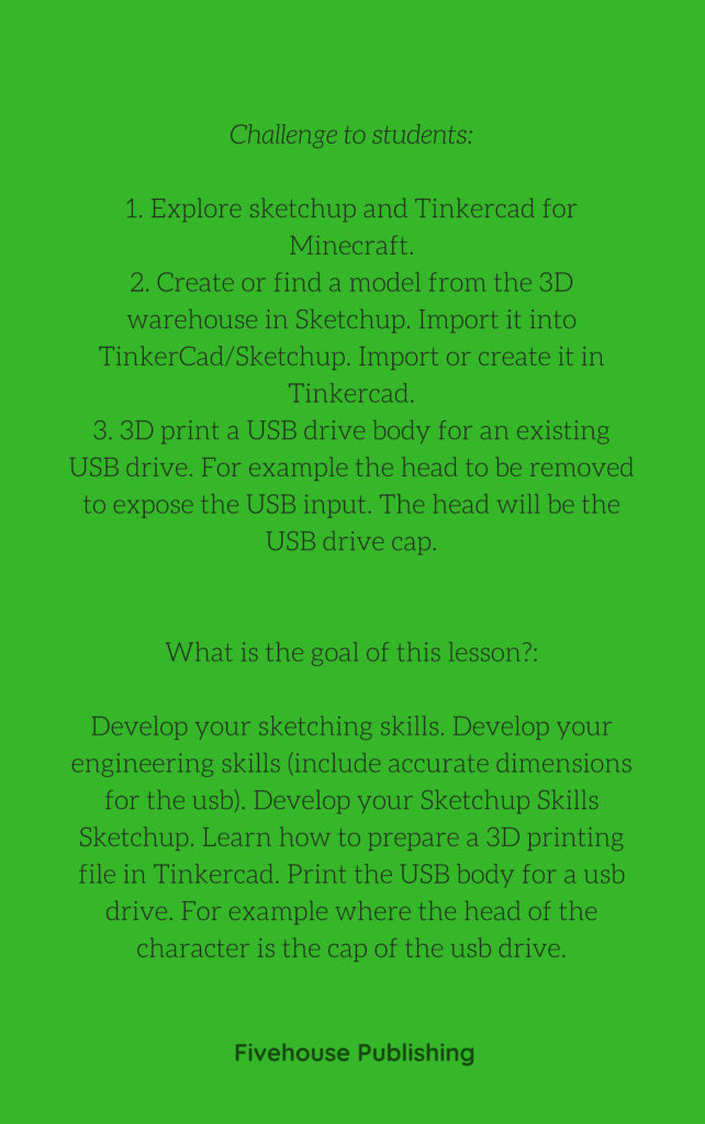 Minecraft Lesson Minecraft Skin For Usb Drive 3 D Printing Five House Publishing Ebooks